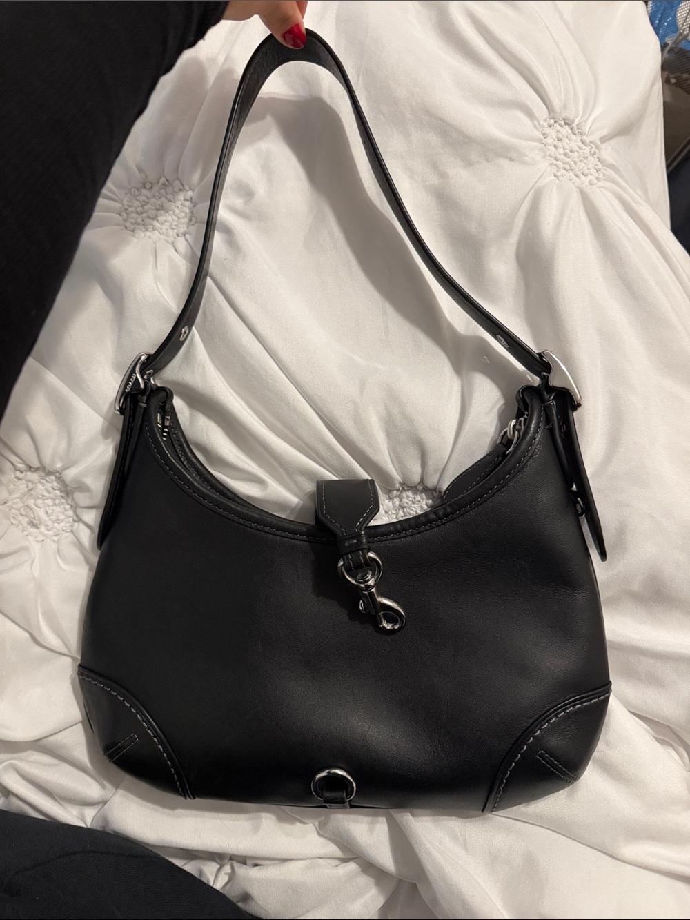 Coach Black Leather Hampton hobo Shoulder Bag with Silver Hardware